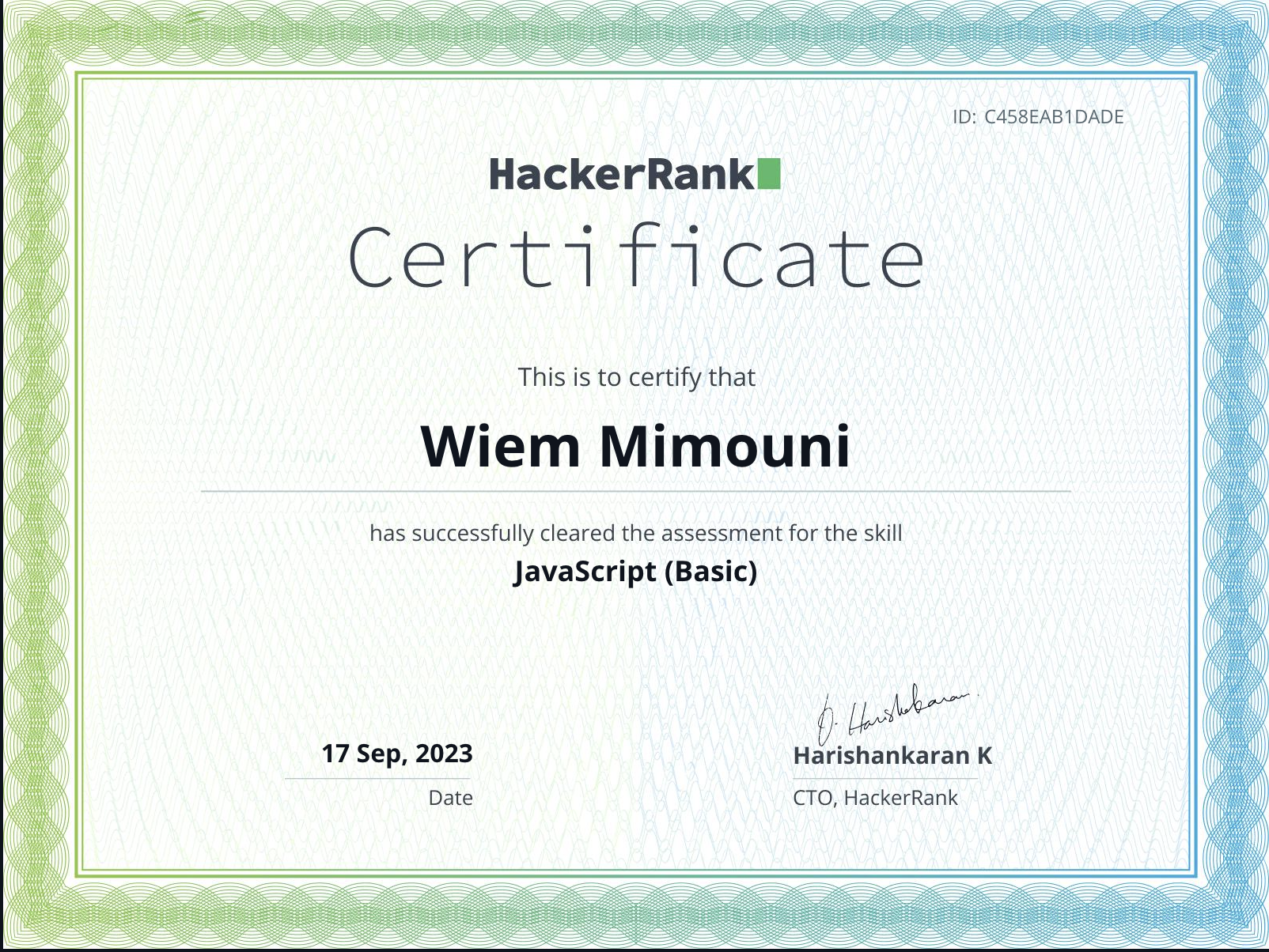 development certificate
