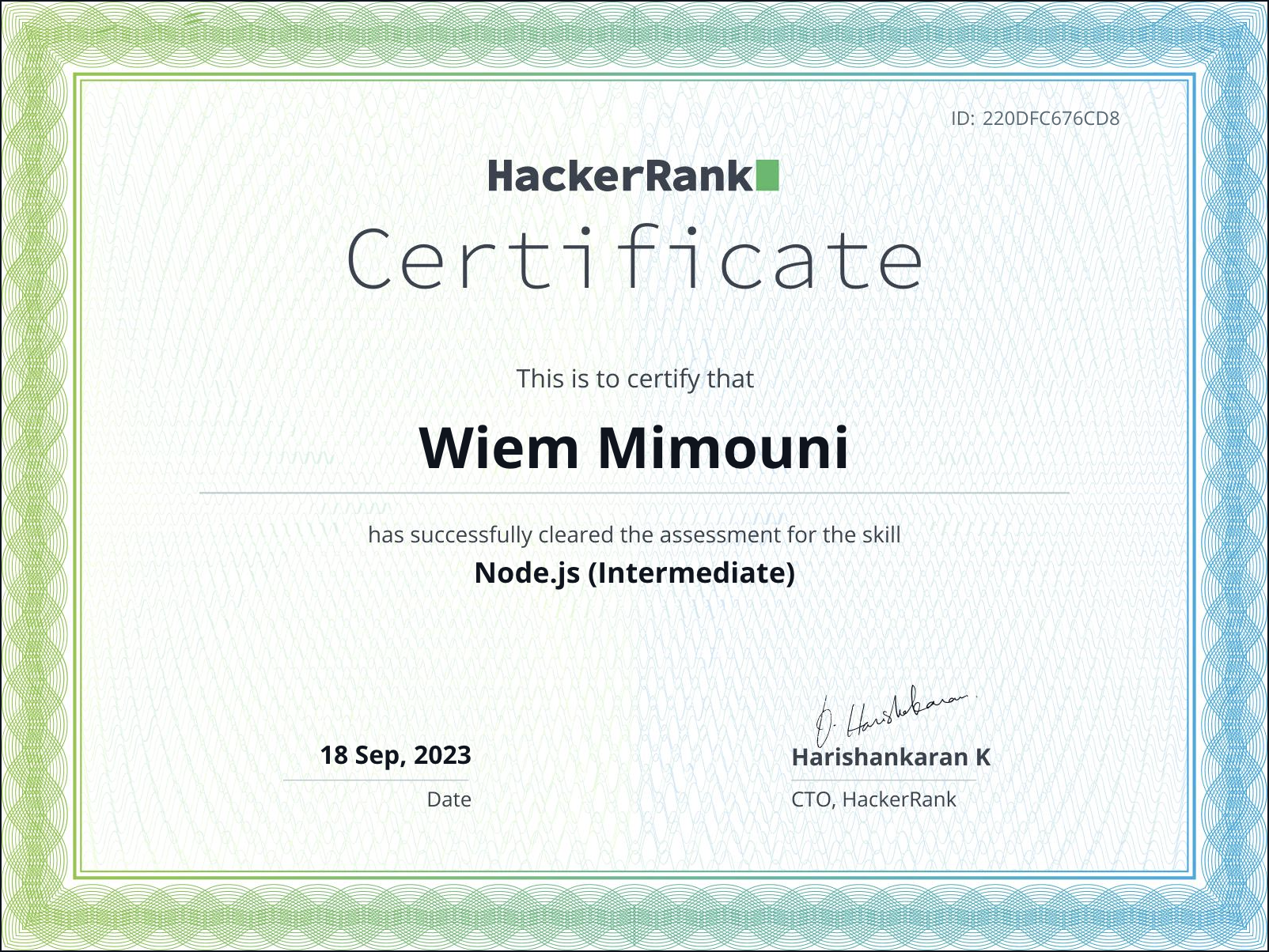 development certificate