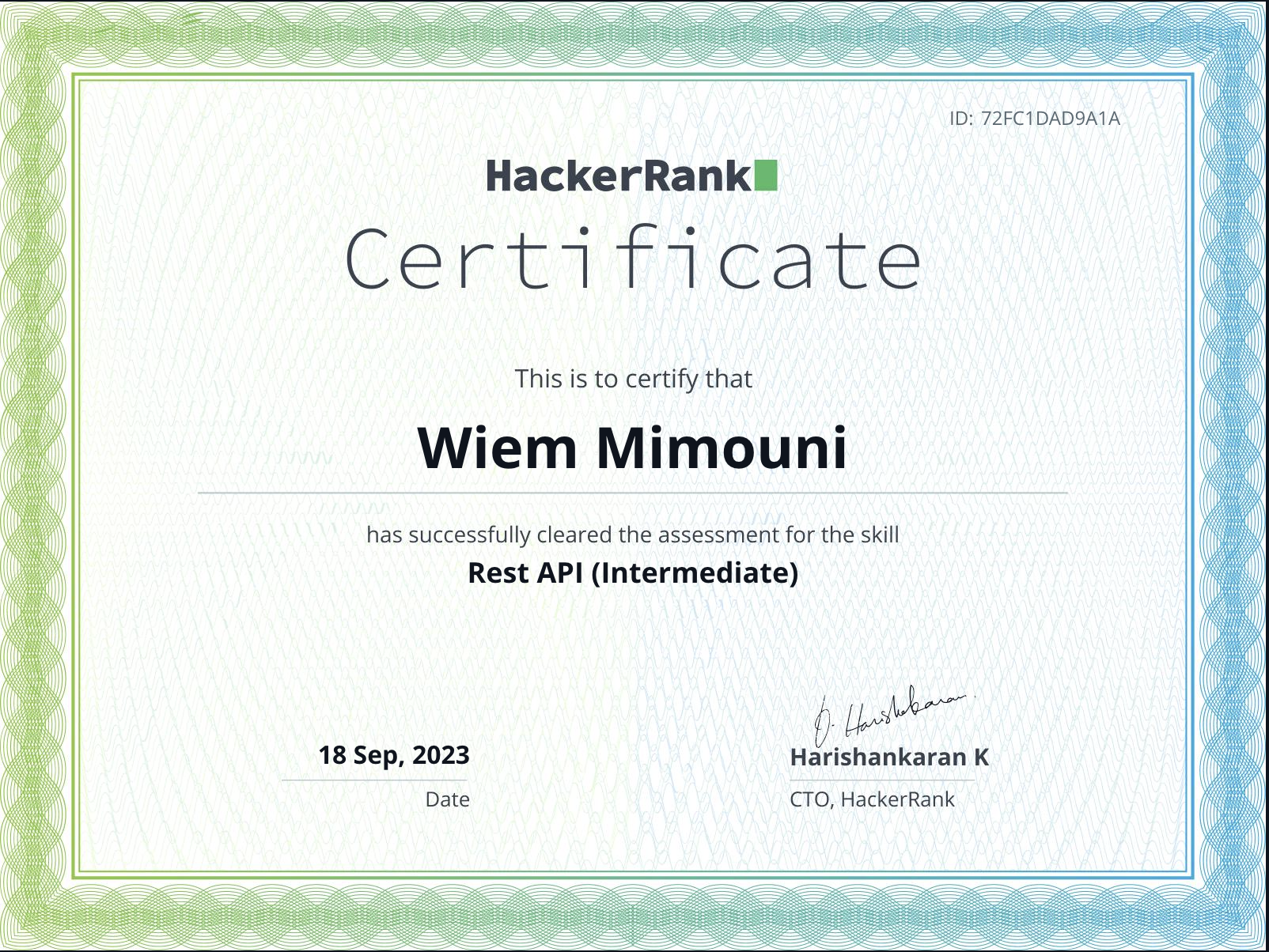 development certificate